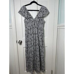 Boden Black & White Tie Back Jersey Maxi Dress Women’s Size 12P NWT